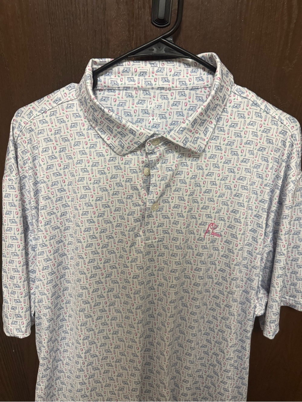 Rhoback White Polo with Blue and Pink Microprint